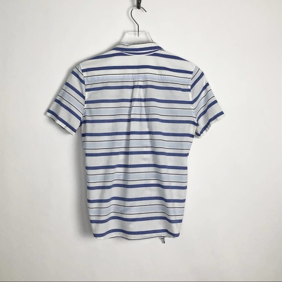 Equipment XS Short Sleeve Tie Front Striped Top Blue White - Picture 2 of 6
